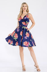 Lenovia 5307 Short Taffeta Floral Print Homecoming Party Dress